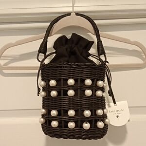NWT Kate Spade Black Wicker Mini Bag with Pearl Details.